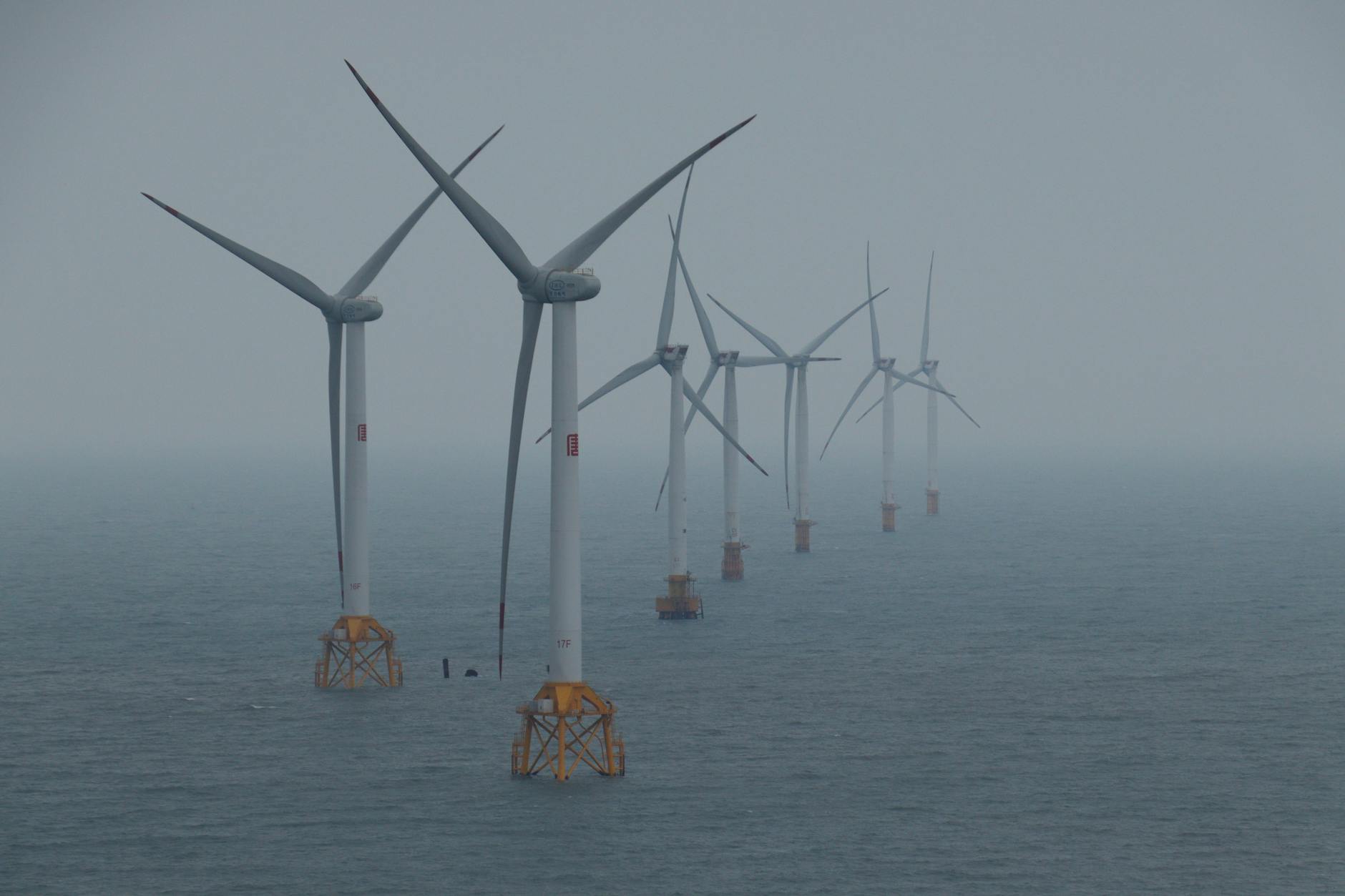 Offshore wind turbines on the ocean