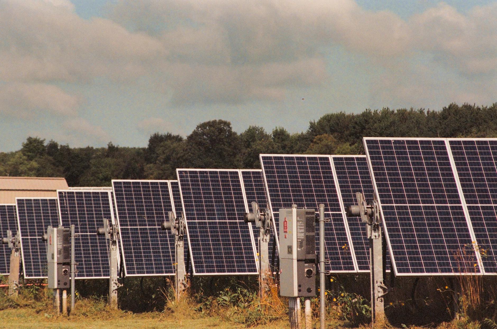 Solar panels in a Connecticut field generating clean, renewable energy